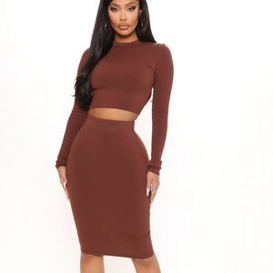 Fashion Nova Vera Snatched Midi High Waisted Skirt - Chestnut